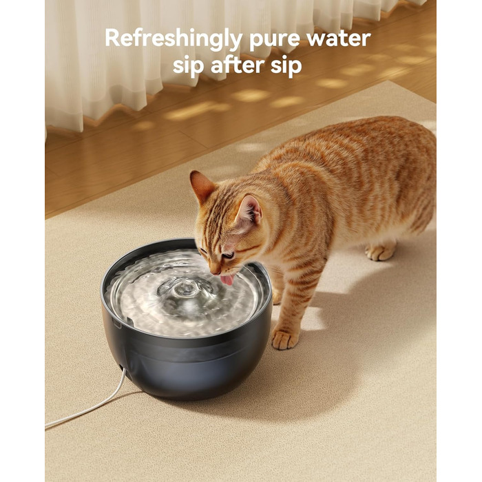 Фонтанчик для котів FEELNEEDY 3L з фільтром з активованого вугілля, миска з нержавіючої сталі, прозорий резервуар для води, чорний колір, аксесуари (6 фільтрів + 6 губок)