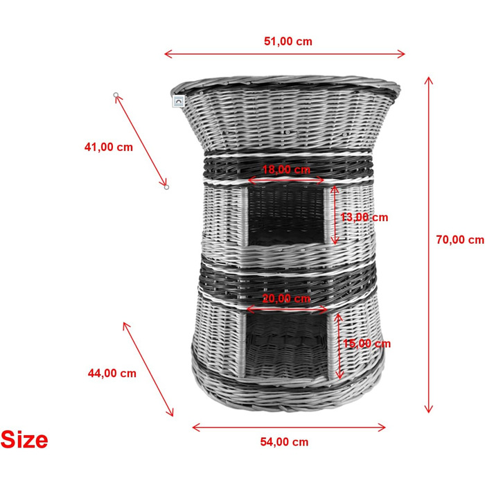 Плетене котяче ліжко з лози, 3-ярусне, з подушкою бежевого кольору