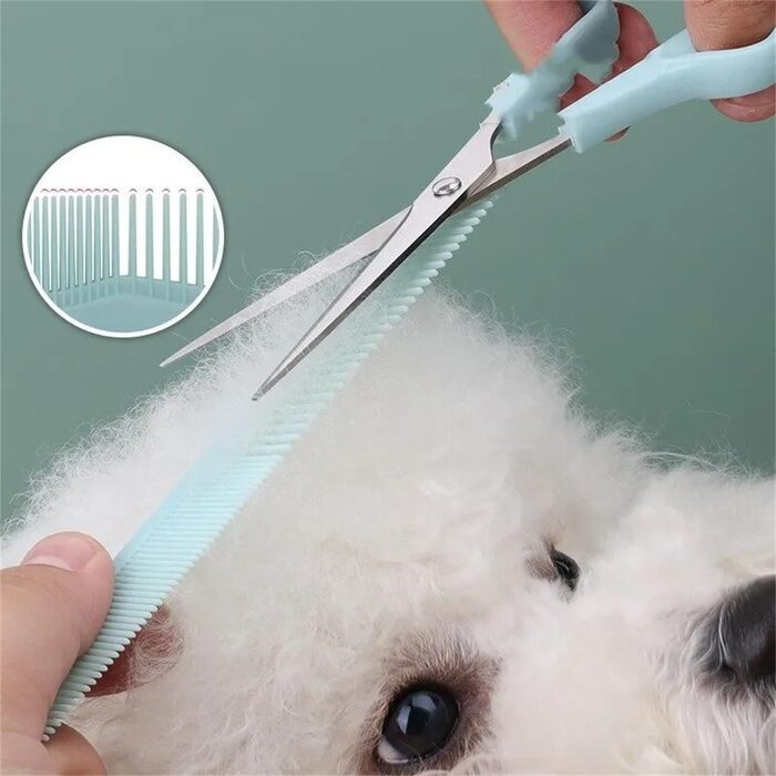 Професійний набір ножиць для грумінгу собак: 2 в 1 (прорізуюча та пряма), 17 см, з нержавіючої сталі, для собак, котів та інших домашніх тварин