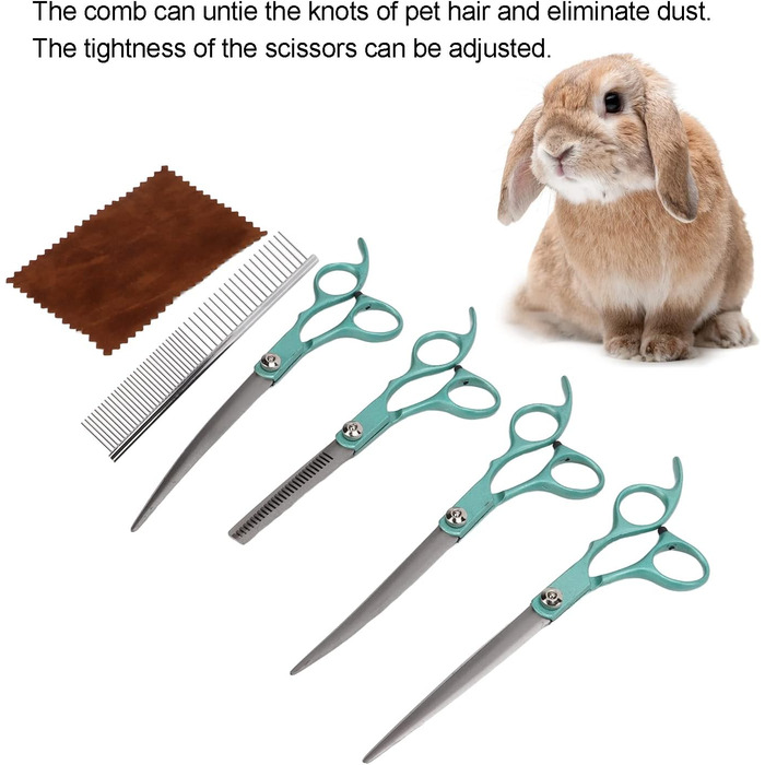 Набір професійних ножиць для грумінгу собак та котів, 17.8 см, зелений