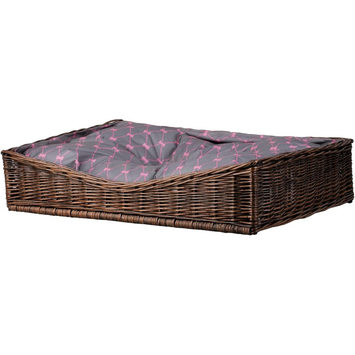 Корзина для собак та котів з плетеної лози, лежанка, 80x50 см, коричнево-сіра