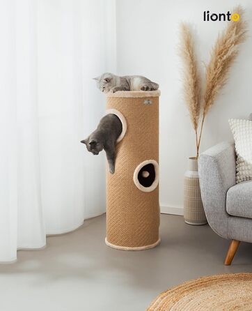 Котячий кігтетоп Lionto з сизалю з іграшковим м'ячиком та плюшевим обідком, 50 см, стабільний, для кошенят та дорослих котів, догляд за кігтями, розваги, багато місць для ховання, Ø 36 см, висота 50 см