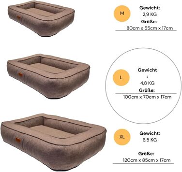 Ортопедичне ліжко для собак Rio, миється, кошик для собак з антиковзким покриттям та подушкою з memory foam для зими та літа, ідеально для великих собак до 35 кг (L 100x70x17 см), коричневе