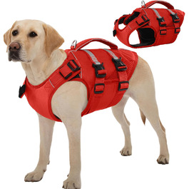 Жилет рятувальний для собак великих порід Kuoser, червоний XL. Рятувальний жилет з ручкою та світловідбиваючими елементами, регульований, покращений плавучість
