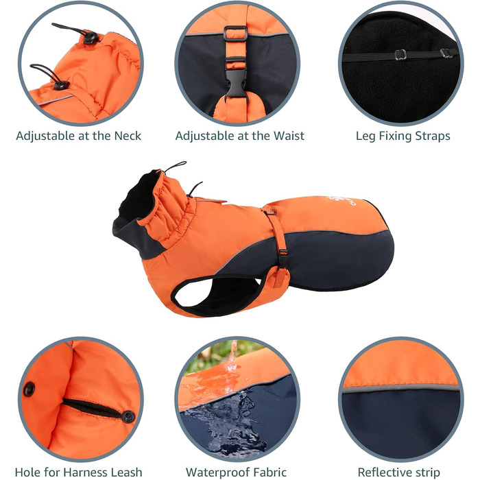 Зимовий водонепроникний одяг для собак IREENUO, тепла куртка для собак, дощовик для собак, для маленьких та великих собак, зимовий одяг для собак з петлею для шлейки та світловідбиваючими елементами (XXL)
