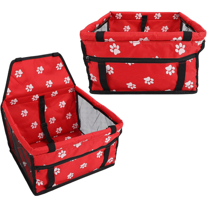 Переноска для тварин з принтом лапок ведмедя, складана переноска для собак з тканини, миється, з ременями безпеки та підтримуючою штангою - комфортна та безпечна для автомобіля та подорожей (сіра штанга з лапками)