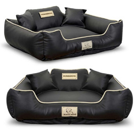 Крісло-ліжко для собак середніх порід King Dog: миється, з еко-шкіри, 75x65 см, з можливістю персоналізації імені, водонепроникне, з силіконовою начинкою, чорне