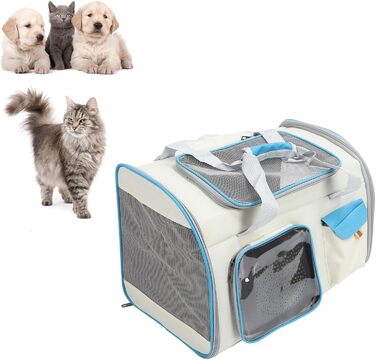 Транслювач для тварин XOYIXOYI, дихаючий рюкзак-переноска для котів та собак, велика місткість, легкий у догляді, для прогулянок на вулиці (білий та блакитний)