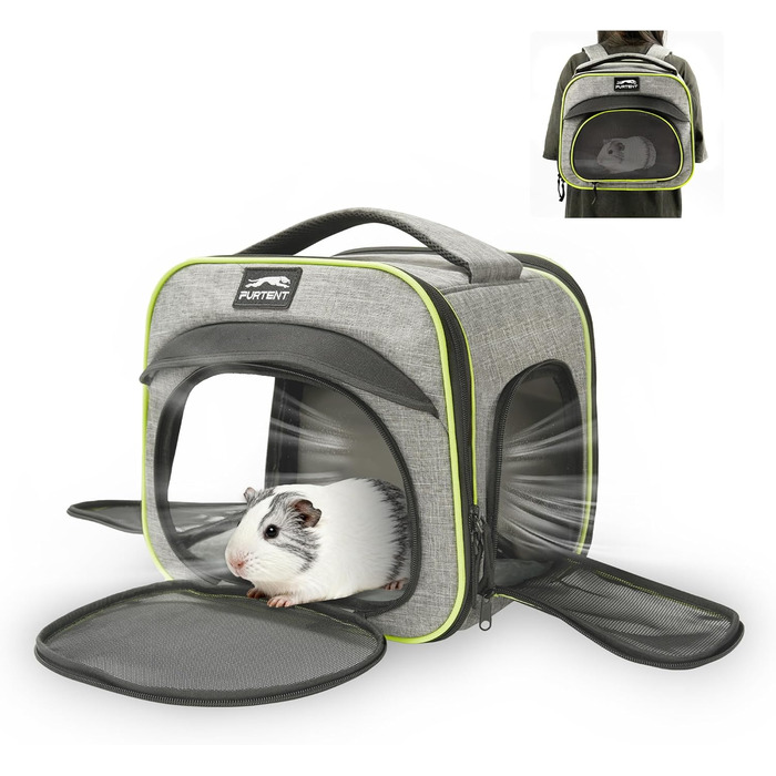 Сумка-переноска для тварин, складна, дихаюча, з леєрою, для цуценят, кошенят, морських свинок (до 3,6 кг), сіро-зелена