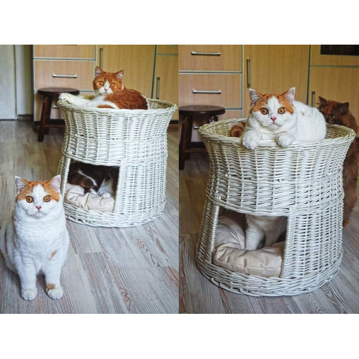 Кігтеточка-будиночок для котів, 50 см, з подушкою, з плетеної лози, двоярусна, для дому