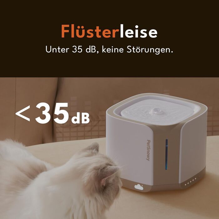 Автоматичний фонтан для котів PetSnowy 2л з Safe-Sip помпою, 3 режими, оглядове вікно, білий, для котів і малих собак