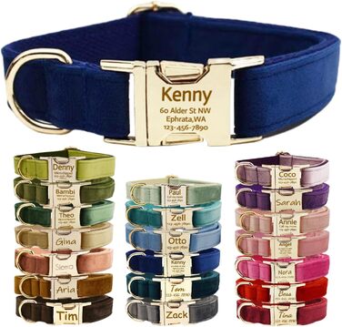 Персоналізоване собаче ошийник з металевою застібкою, двостороннє оксамитове обплетення з іменем та номером телефону, регульовані розміри для собак маленьких, середніх та великих порід