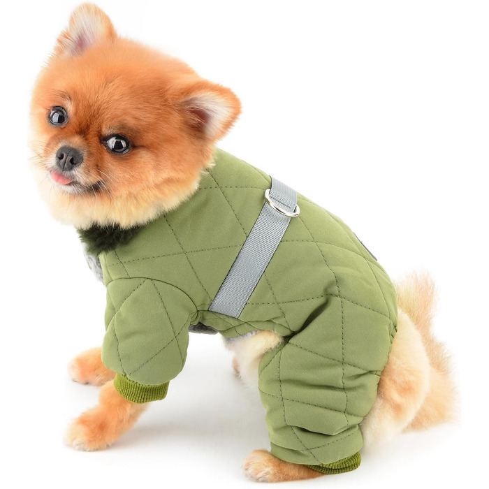 PAIDEFUL Зимовий теплий одяг для собак, з флісовою підкладкою, стежка з світловідбиваючим поясом, комбінезон на 4 лапи, пухнастий комір, м'який, вітронепроникний, для осені та зими, цуценята, теплий одяг, XL: спинка 35см, груди 47см (XXL: спинка 40см, гру