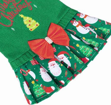 Светр для собак CuteBone на Новий Рік, сукня-водолазка з отвором для повідка, теплий зимовий одяг для маленьких собак, DS78S-DE S, зелений, з бантиком