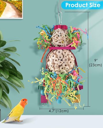 Іграшки для папуг Bissap Conure, 2 шт, підвісні, для пошуку корму, з дзвіночком і сола-м'ячами, для хвилястих папуг, нерозлучників, корел, іграшки для клітки