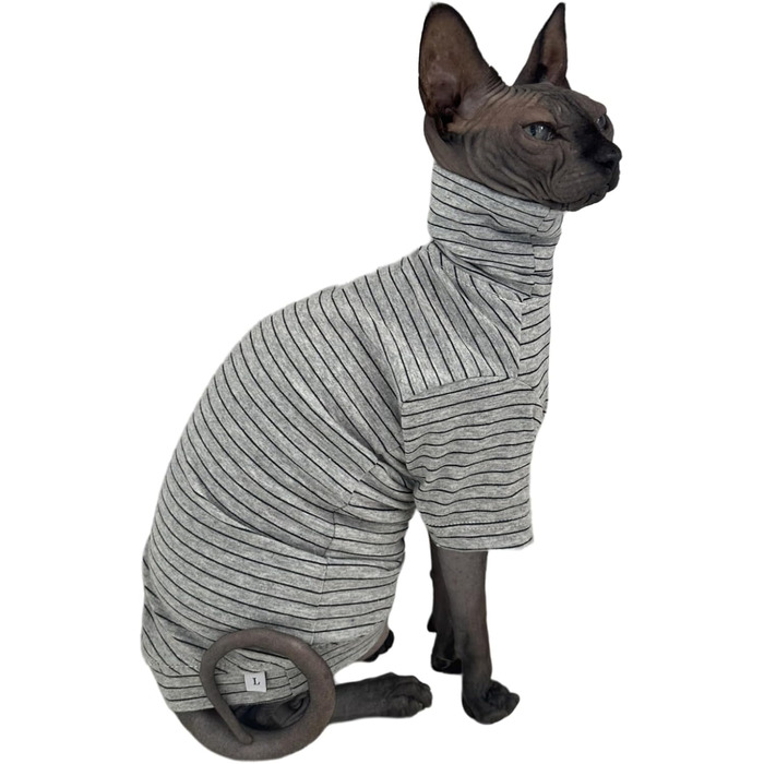 Футболка для котів Sphynx, бавовна, смугаста, з рукавами, для безшерстих порід (жовта, M)