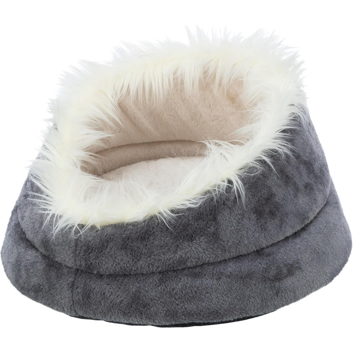 Кругле собаче ліжко TRIXIE Minou, діаметр 60 см, білий/сірий - м'яке ліжко для собак з Softplüsch, кошик для собак маленьких та середніх порід, неслизьке, 36299