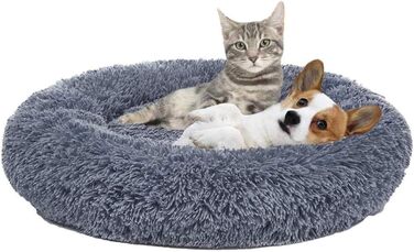 Крісло-лежанка для собак HANHAN у вигляді пончика, XL/XXL, ортопедичне, м'яке, заспокійливе, антистрес, софа, затишна печерка, легко миється, середній матрац, велике, темно-сіре