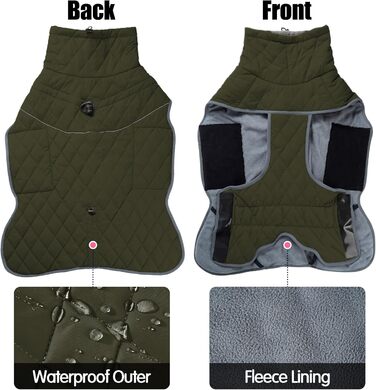 Зимовий водонепроникний теплий одяг для собак Heywean: куртка з кільцем D, флісова підкладка, одяг для собак, куртка для собак, жилет для собак, одяг для маленьких, середніх та великих собак, зелений