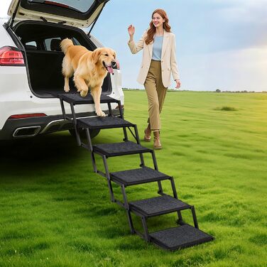 Сходинка для собак у машину, складна, до 113 кг - для великих собак, SUV, Anti-slip, метал та тканина, 6 сходинок, сіра