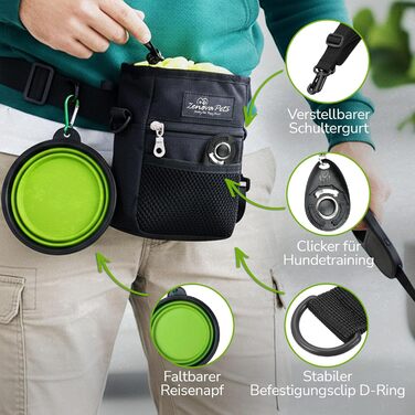 Сумка для ласощів для собак велика, з мискою, кликером, диспенсером для відходів та кишенькою для телефону, 3 способи носіння, ідеальна сумка для дресирування собак