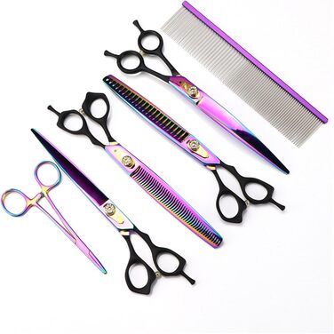 Набір ножиць для собак 7 в 1: прямі та вигнуті ножиці, ножиці для фінальної обрізки, ергономічні ручки. Ідеально для грумінгу та догляду за шерстю вашого улюбленця.