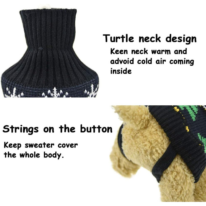 Теплий зимовий светр для собак на Новий рік з оленем, чорного кольору, розмір S (обхват грудей 34,8 см), для дрібних та середніх порід (Даксель)