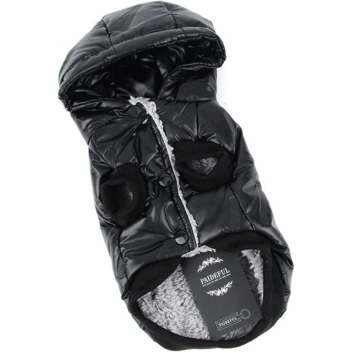 PAIDEFUL Зимовий теплий пуховик для собак - куртка з капюшоном для цуценят, чихуахуа, котів. Розмір M, чорний. Водонепроникний, захист від вітру. Довжина спини 25 см, обхват грудей 37 см.