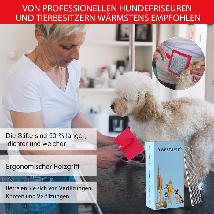 Щітка для вичісування собак та котів з довгим хутром (червона) - видаляє відмерле та підшерсток, з гребінцем