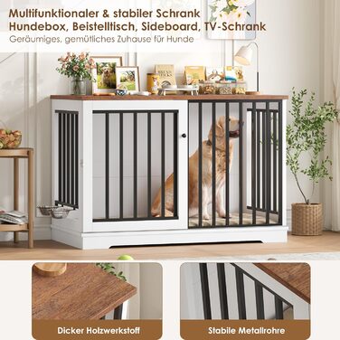 Клітка для собак FirFurd 120см: металева та дерев'яна, XXL, для дому, 120 x 90 x 60 см, коричнево-біла