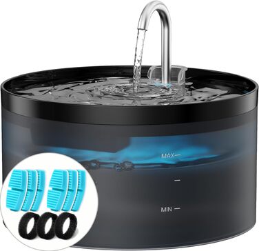 Фонтан-поїлка для котів BEMOONY 3.2л з безшумним насосом, LED-підсвіткою та системою глибокої фільтрації, прозорий резервуар, чорний
