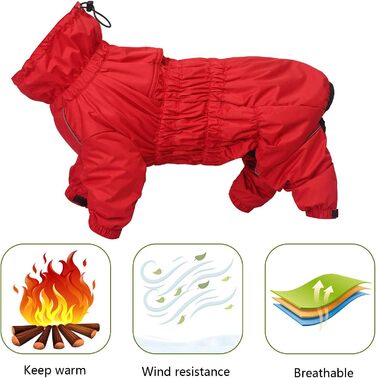 Зимовий костюм для собак з ніжками, водонепроникний, з флісовою підкладкою, вітростійкий, світловідбиваючий, для маленьких та середніх собак (L, червоний)