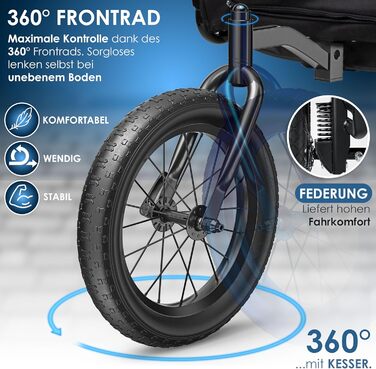 KESSER® причіп-візок для собак Boxer 3в1, велосипедний, прогулянковий, 240 л, 600D Оксфорд, амортизований, до 40 кг, з тримачем для напоїв