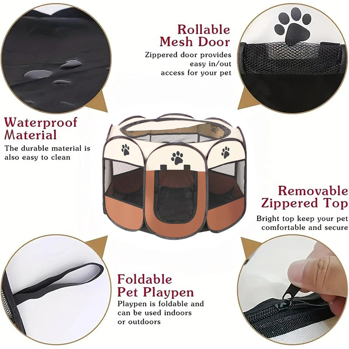 Портативний вольєр для цуценят та дрібних тварин 74x43 см (колір кавовий)