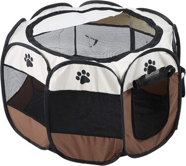 Складане зоо-намет для тварин 8-секційний з бічною сіткою – вольєр для домашніх тварин з блискавками для використання в приміщенні та на вулиці, для подорожей, кемпінгу 68 x 45 см (колір кава)