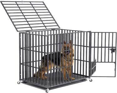 Металевий клітка для великих собак BingoPaw, важкий Hundekäfig, транспортний вольєр із 3 дверима та 4 колесами, 107x77.5x88.5 см, для дому, саду, вулиці