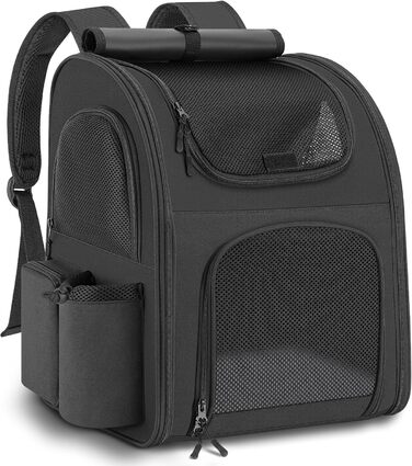 Рюкзак для тварин до 10 кг з сіткою, чорний: зручний та дихаючий для собак та котів