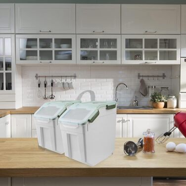 Контейнер для зберігання корму для собак великого об'єму (13.6 кг) з ложкою та мірним стаканчиком (2 шт., сірий/зелений)