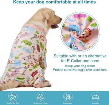 Піжама для великих собак LovinPet, рожевий колір, розмір M. Легкий пуловер, повне покриття, стильний принт для домашнього затишку.