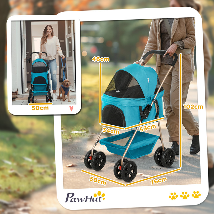 Складний ящик для собак PawHut 3 в 1 Dog Buggy Foldable Dog Box, складна транспортна сумка з підстаканником, Dog Buggy, Котяча коляска з колесами 360° Cat Buggy для міні собак до 4 кг, бірюзовий | Аосом