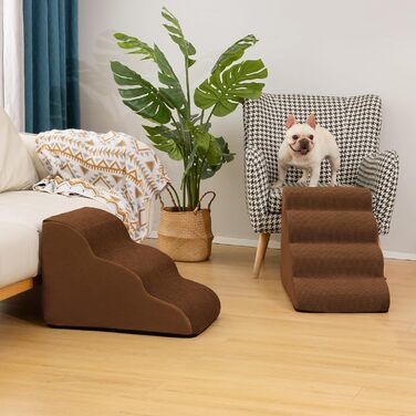 Сходинка для собак та котів на 4 сходинки, коричнева, 40 см. Стабільна, з антиковзким покриттям.