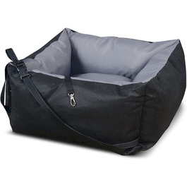 Автокрісло для собак KingDog з підсумком, безпечний лежак для тварин, водонепроникний матеріал PVC-Codura (Чорний/Сірий, 55x55 см)