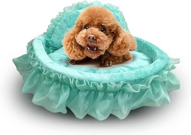 Кругле ліжко для собак і котів Unistrengh з мереживом, принцеса, тепле гніздо, миється, софа для собак, котів, цуценят, плюшевих іграшок (Small, 50 x 55 x 12 см, Зелений)