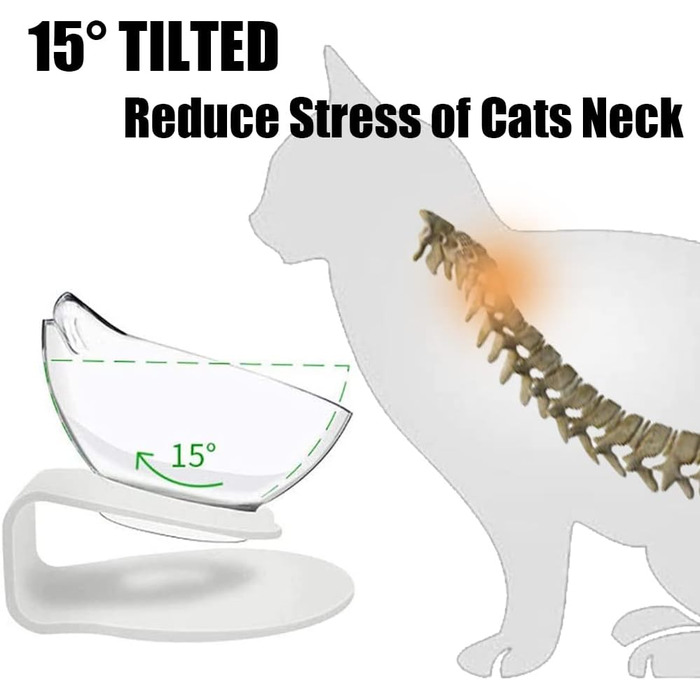 Підвищена годівниця для кошенят Katzennapf, 15° нахил, анти-блювотний дизайн, миска для котів з підставкою, набір з двох мисок, прозорий пластик