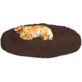 Кругле ліжко для собак Loir Fluffy, 110 см, коричневе, м'яке, плюшеве, для глибокого сну