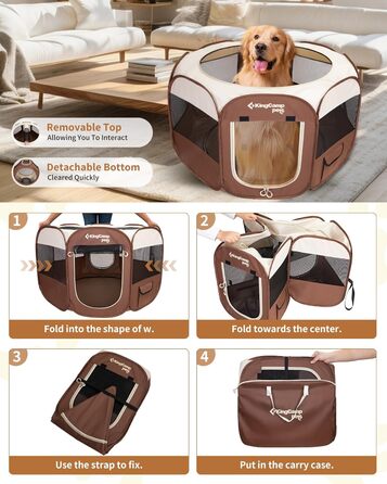 КінгКемп Переносний вольєр для собак, вольєр для цуценят, складаний вольєр для домашніх тварин, собачий намет з сумкою, для використання в приміщенні та на вулиці, знімний блискавкою низ, розмір S, хакі