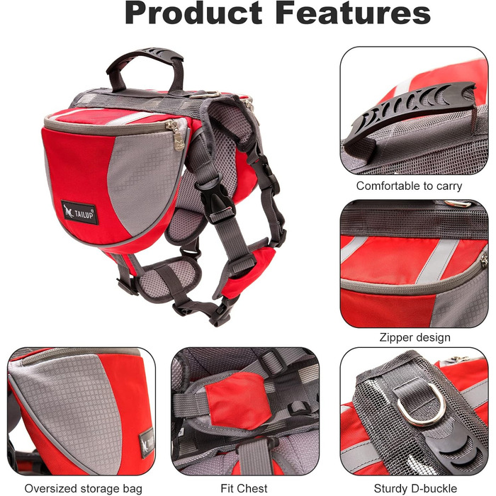 Шлейка для собак середніх та великих порід PETCUTE, регульована, для прогулянок, тренувань, з ручкою, світловідбиваюча, червона (S)