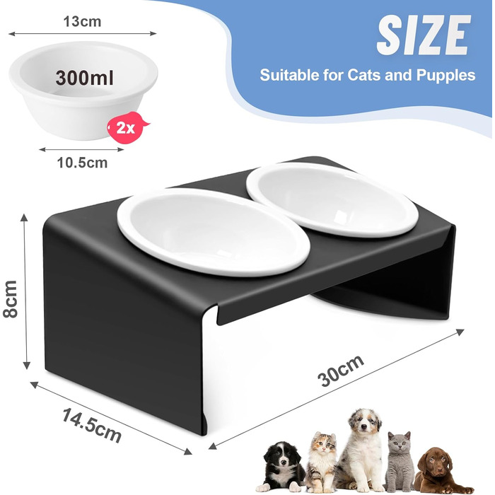 Підвищені годівниці для котів Vikcvcsc Katzennapf Erhöht - набір 2 шт. з кераміки та металу