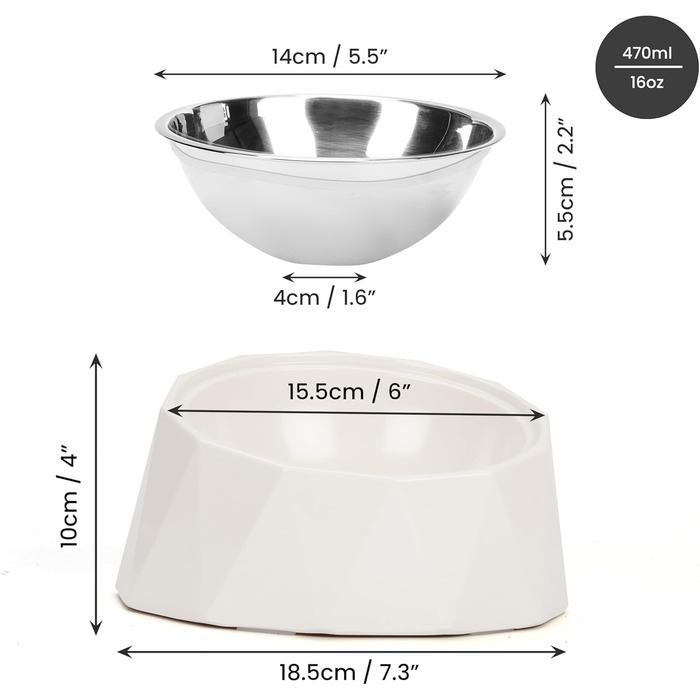 Підвищена годівниця для собак Belle Vous з мискою - 470 мл, нержавіюча сталь, протиковзна, без витоків, для собак та котів