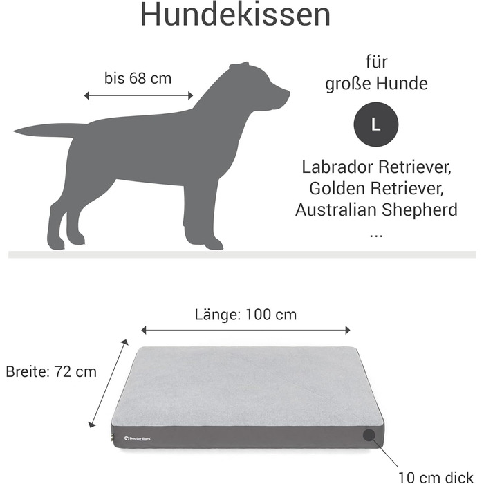М'яке ліжко для собак великих порід Doctor Bark GreenLabel, 100x72 см, сіре. Легко миється, пухнасте, міцне, комфортне.